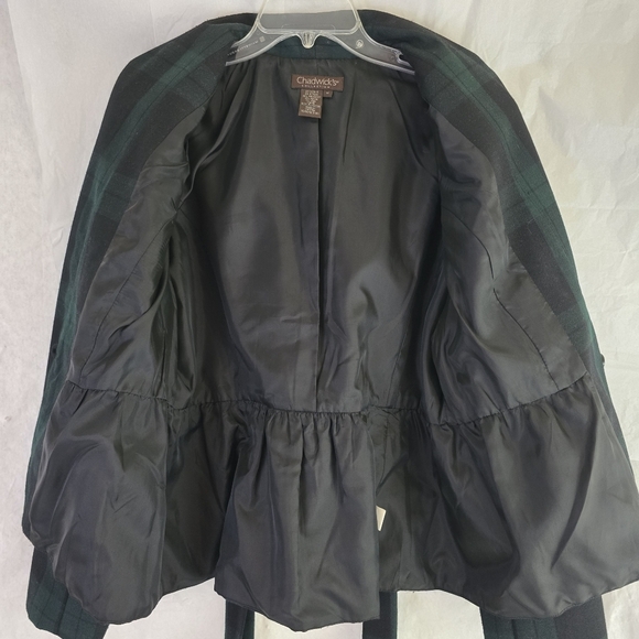 Chadwick Plaid Open Jacket Women Sz 14 Tartan Dark & Green Navy Belted Pleated - Picture 4 of 13